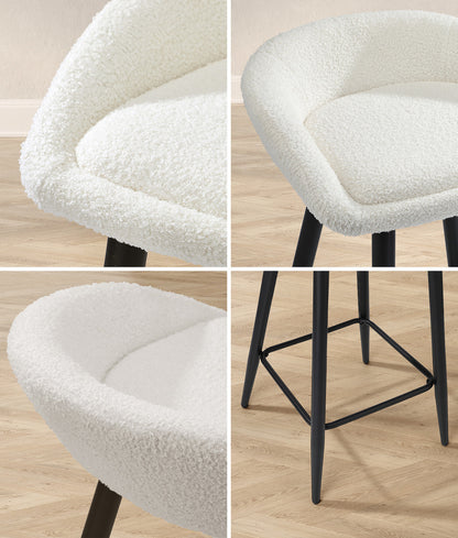 Oikiture 2PCS Bar Stools Boucle Fabric White and Black-Bar Stool-PEROZ Accessories