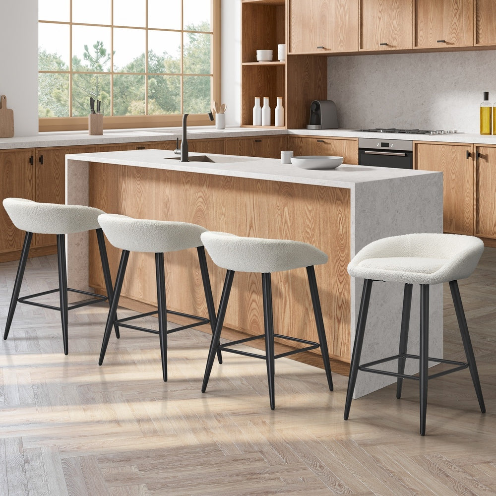 Oikiture 4PCS Bar Stools Boucle Fabric White and Black-Bar Stool-PEROZ Accessories