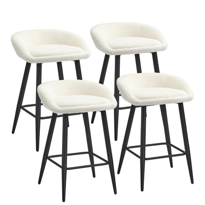 Oikiture 4PCS Bar Stools Boucle Fabric White and Black-Bar Stool-PEROZ Accessories