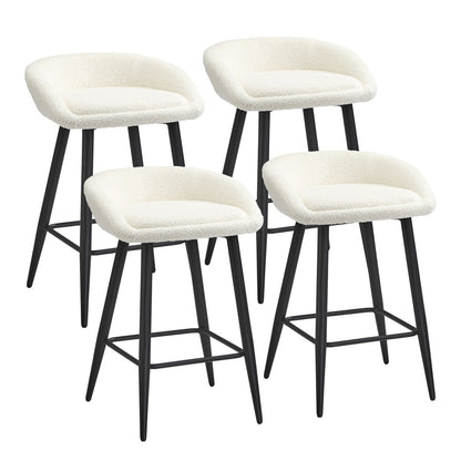 Oikiture 4PCS Bar Stools Boucle Fabric White and Black-Bar Stool-PEROZ Accessories