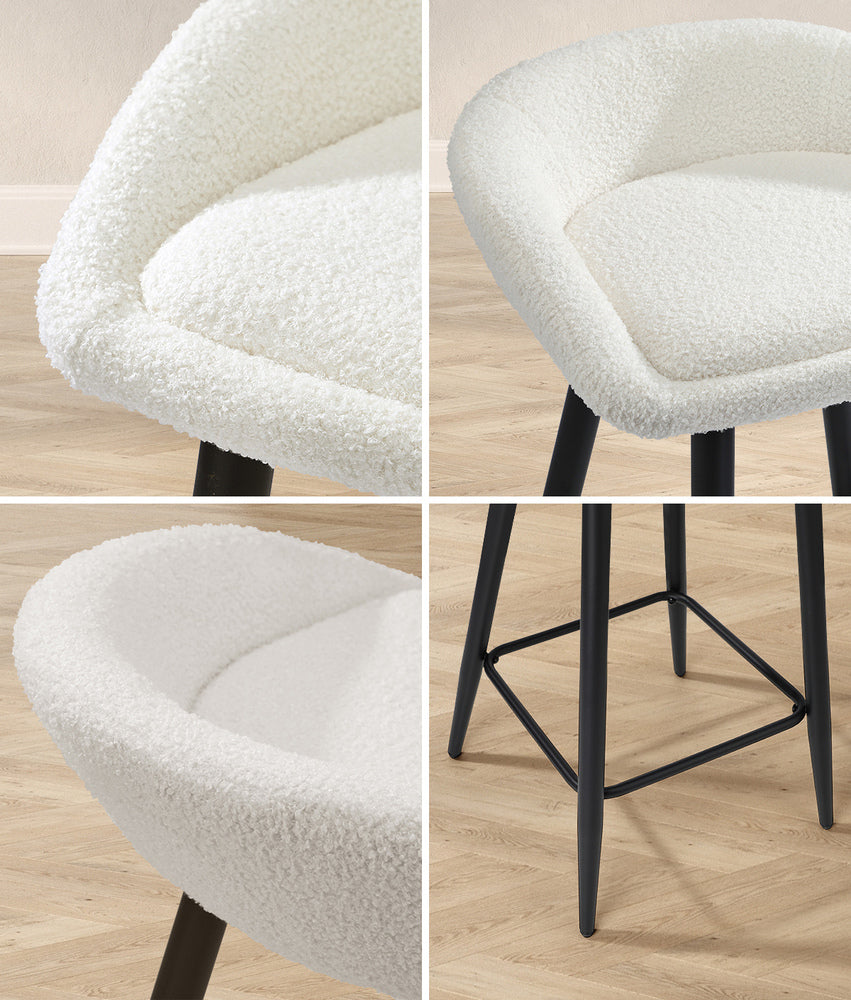 Oikiture 4PCS Bar Stools Boucle Fabric White and Black-Bar Stool-PEROZ Accessories