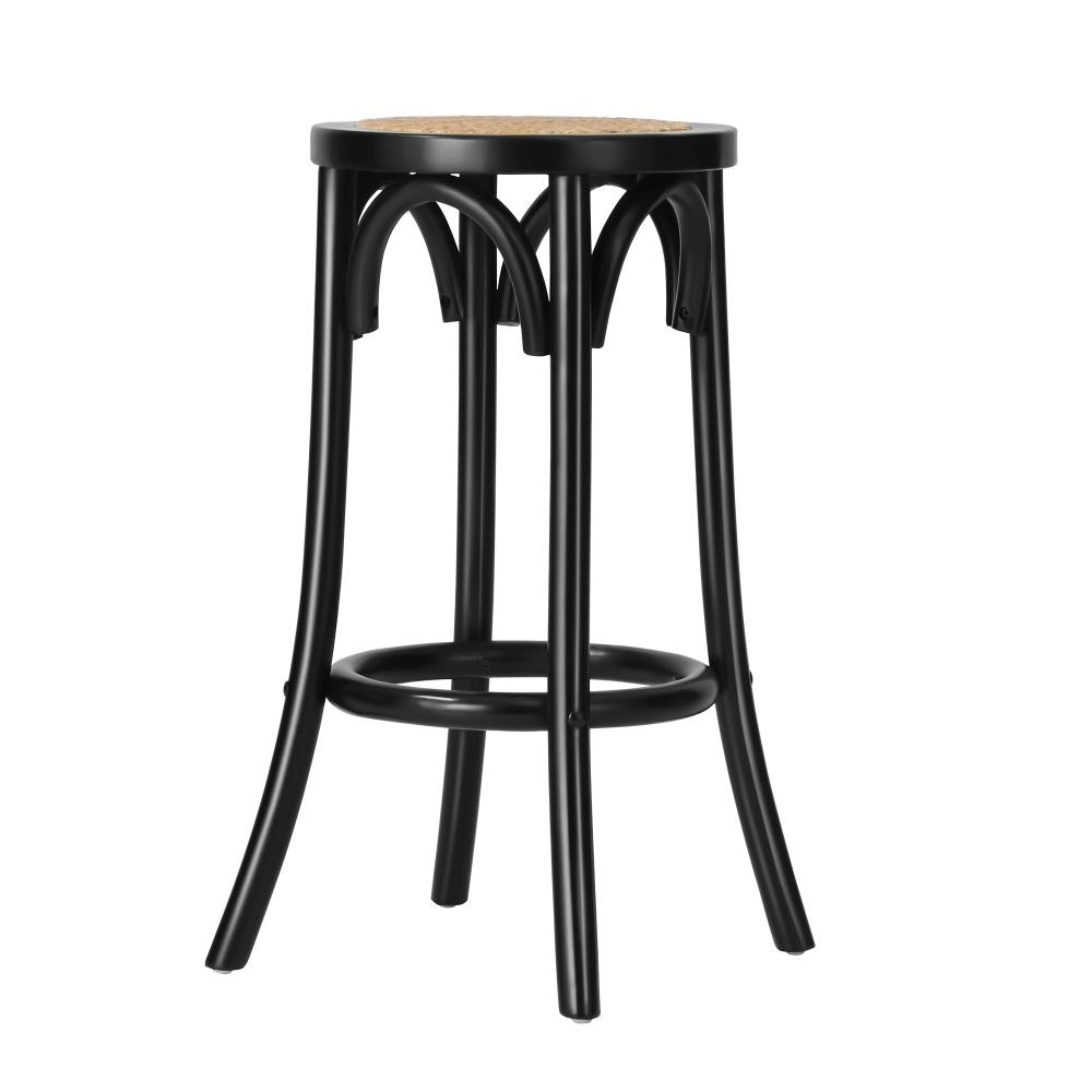 Oikiture Wooden Bar Stool 2pc Kitchen Vintage Barstool Rattan Dining Chair Black-Bar Stools-PEROZ Accessories