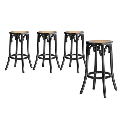 Oikiture 4x Bar Stools Dining Chair Rattan Seat Black-Bar Stools-PEROZ Accessories
