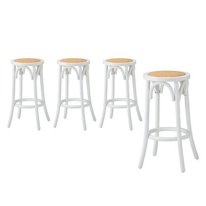 Oikiture Set of 4 Bar Stools Vintage Rattan Seat White-Bar Stools-PEROZ Accessories