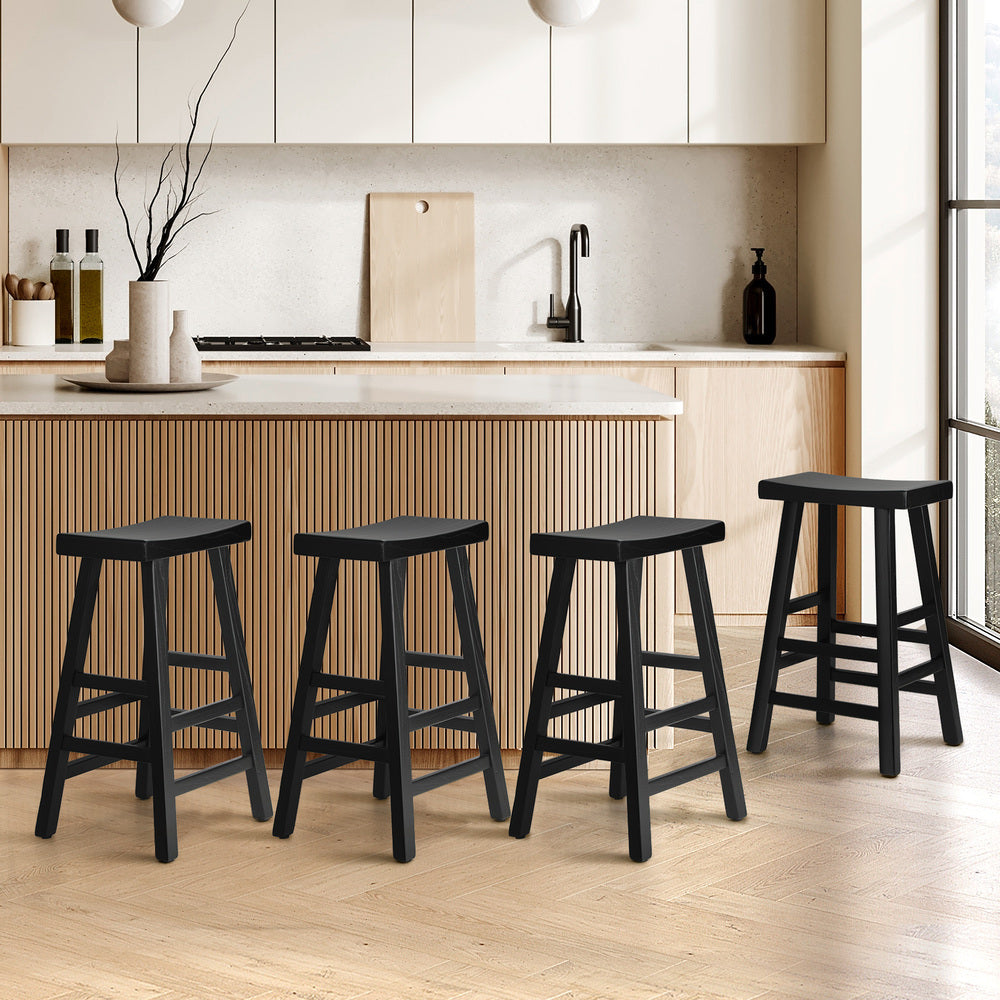 Oikiture 4X Bar Stools Wooden Counter Chairs Black-Bar Stools-PEROZ Accessories