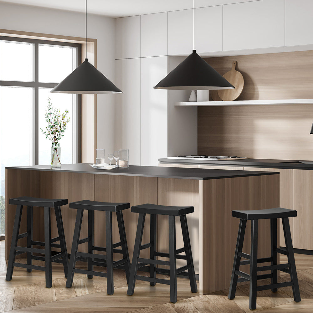 Oikiture 4X Bar Stools Wooden Counter Chairs Black-Bar Stools-PEROZ Accessories