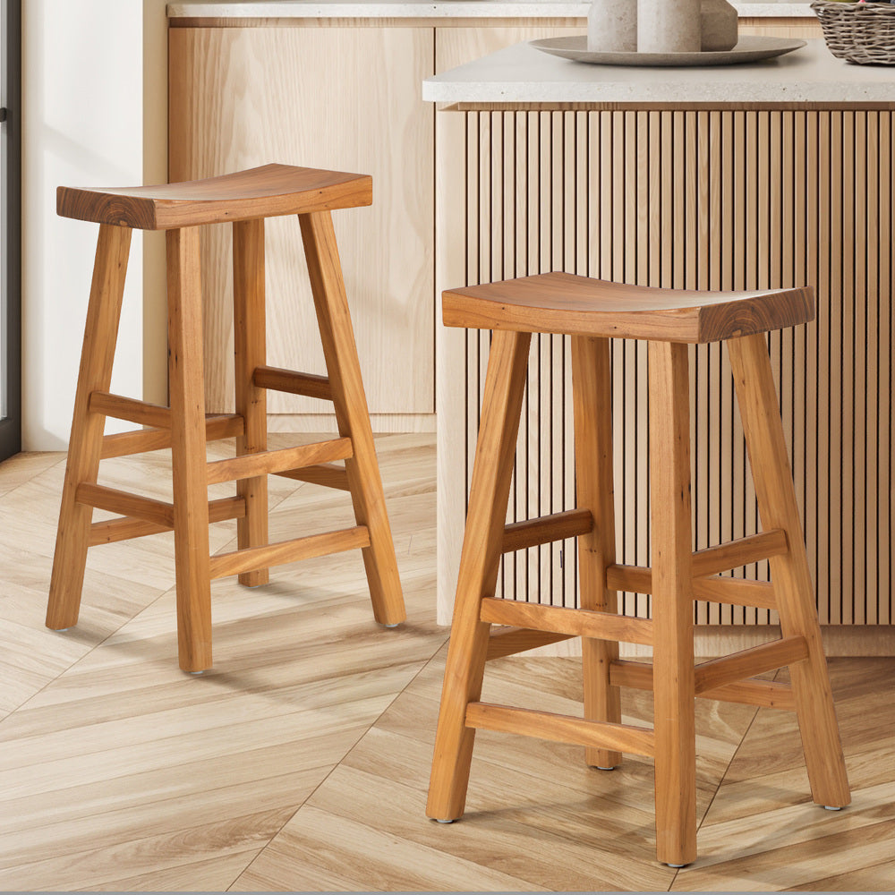 Oikiture 2X Bar Stool Wooden Counter Chairs Natural-Bar Stools-PEROZ Accessories