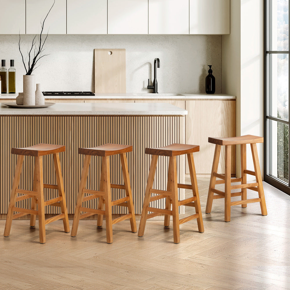 Oikiture Set of 4 Bar Stools Wooden Counter Chairs Natural-Bar Stools-PEROZ Accessories