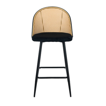 Oikiture 2x Bar Stools Rattan Dining Chair Velvet Black-Bar Stool-PEROZ Accessories