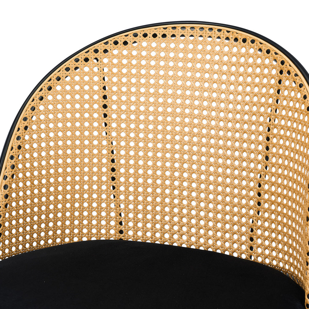 Oikiture 2x Bar Stools Rattan Dining Chair Velvet Black