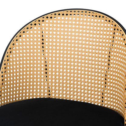 Oikiture 2x Bar Stools Rattan Dining Chair Velvet Black-Bar Stool-PEROZ Accessories