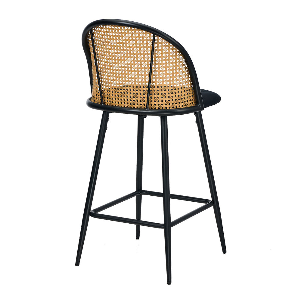Oikiture 4x Bar Stools Rattan Dining Chair Velvet Black