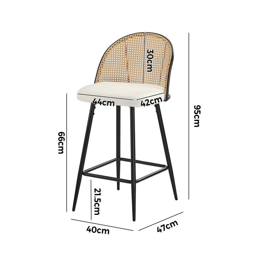 Oikiture 2x Bar Stools Kitchen Counter Stool Rattan Boucle Fabric-Bar Stool-PEROZ Accessories