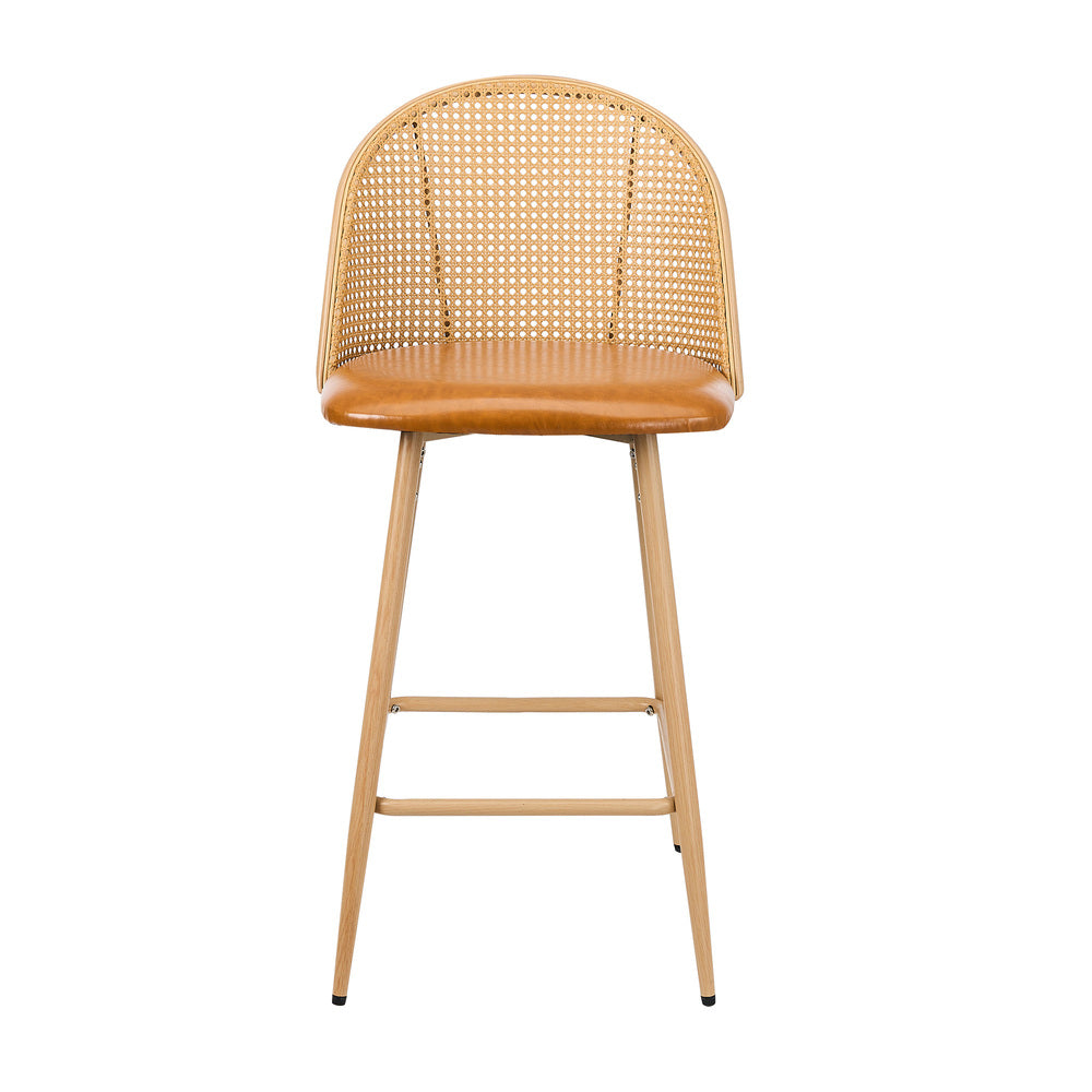 Oikiture 4x Bar Stools Rattan Dining Chair Natural PU Brown-Bar Stool-PEROZ Accessories