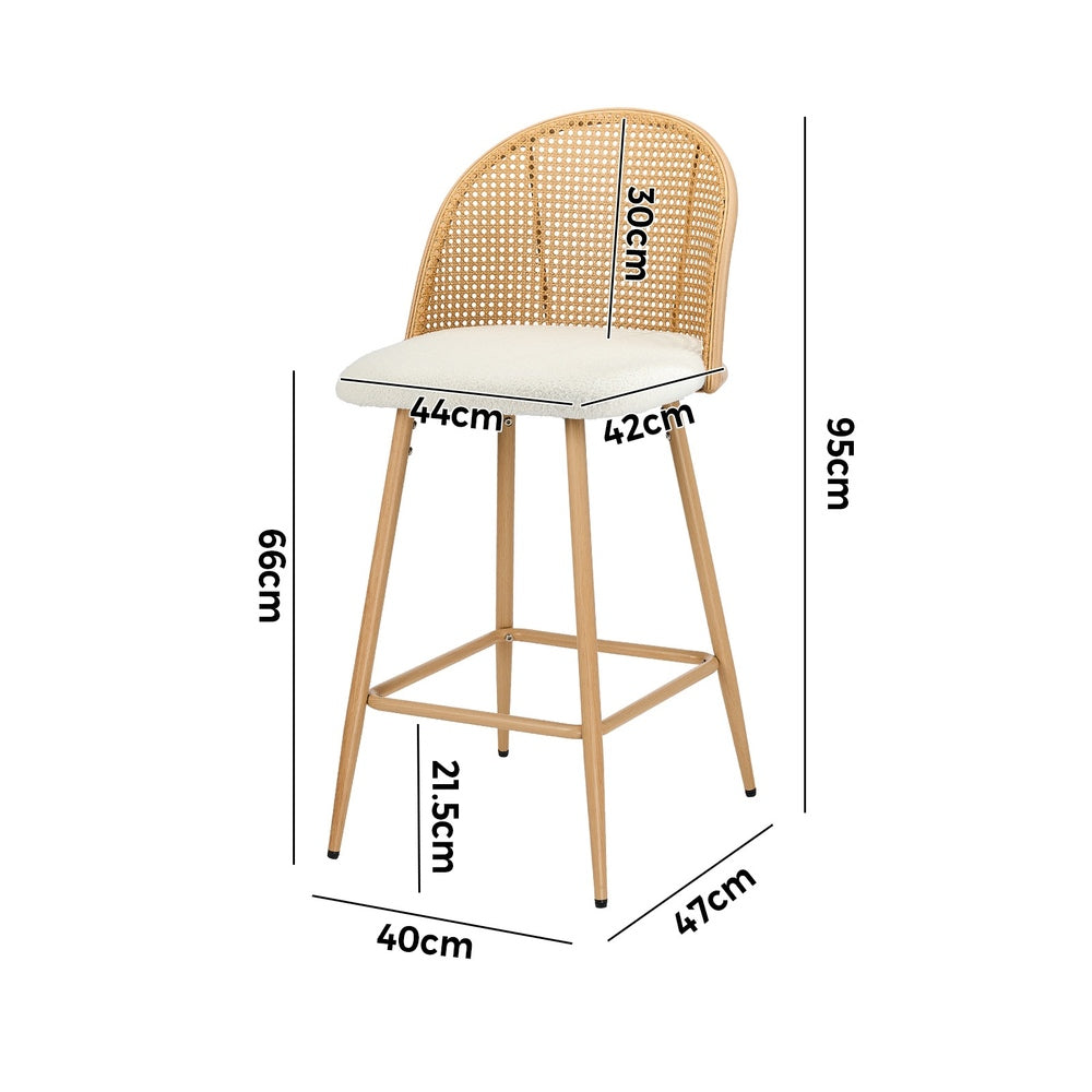 Oikiture 4x Bar Stools Rattan Dining Chair Natural Boucle White