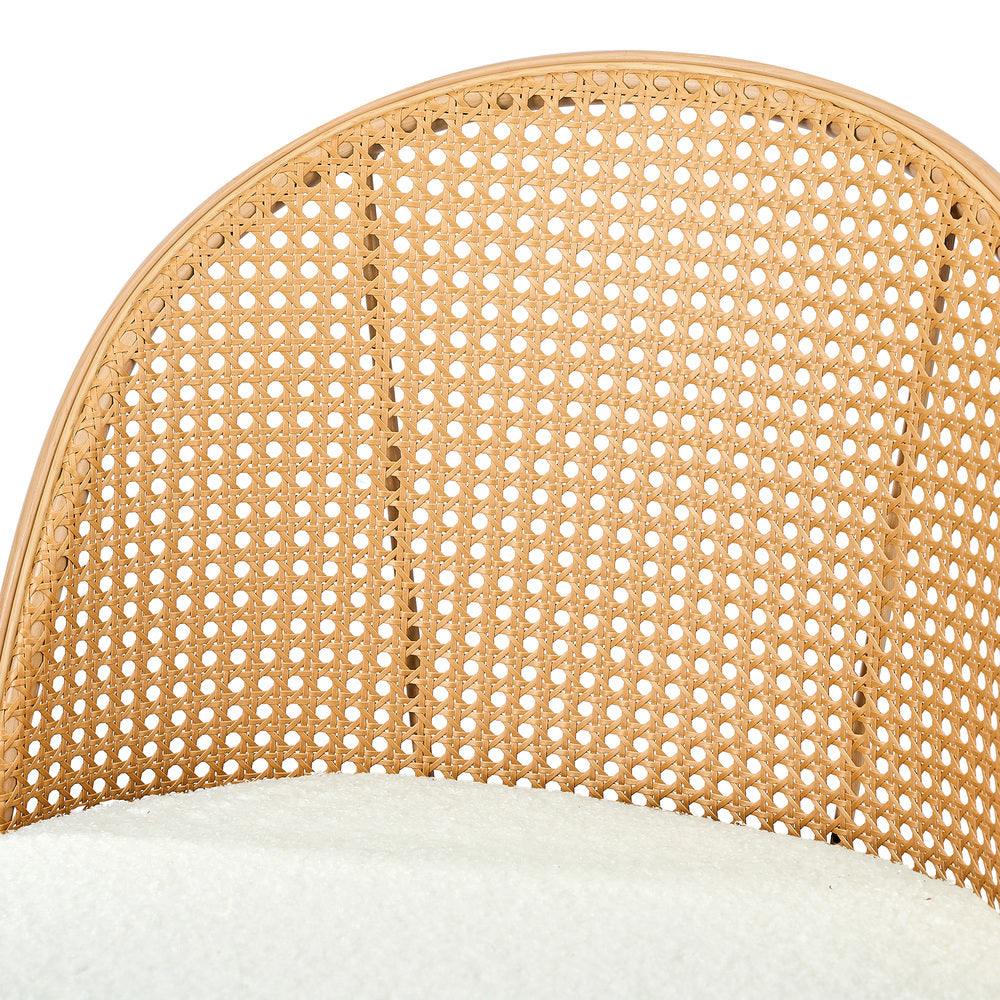 Oikiture 4x Bar Stools Rattan Dining Chair Natural Boucle White