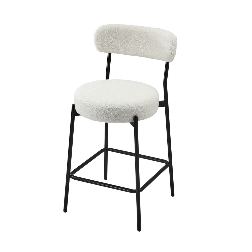 Oikiture 2x Bar Stools Kitchen Dining Stool Boucle Fabric White-Bar Stool-PEROZ Accessories