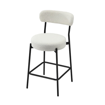 Oikiture 2x Bar Stools Kitchen Dining Stool Boucle Fabric White-Bar Stool-PEROZ Accessories