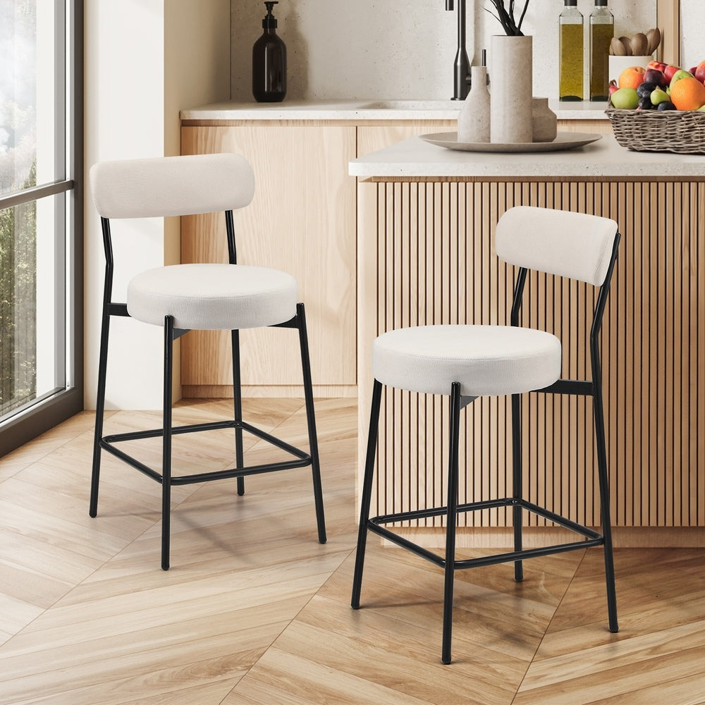 Oikiture 2x Bar Stools Polyester Linen Fabric Beige-Bar Stool-PEROZ Accessories