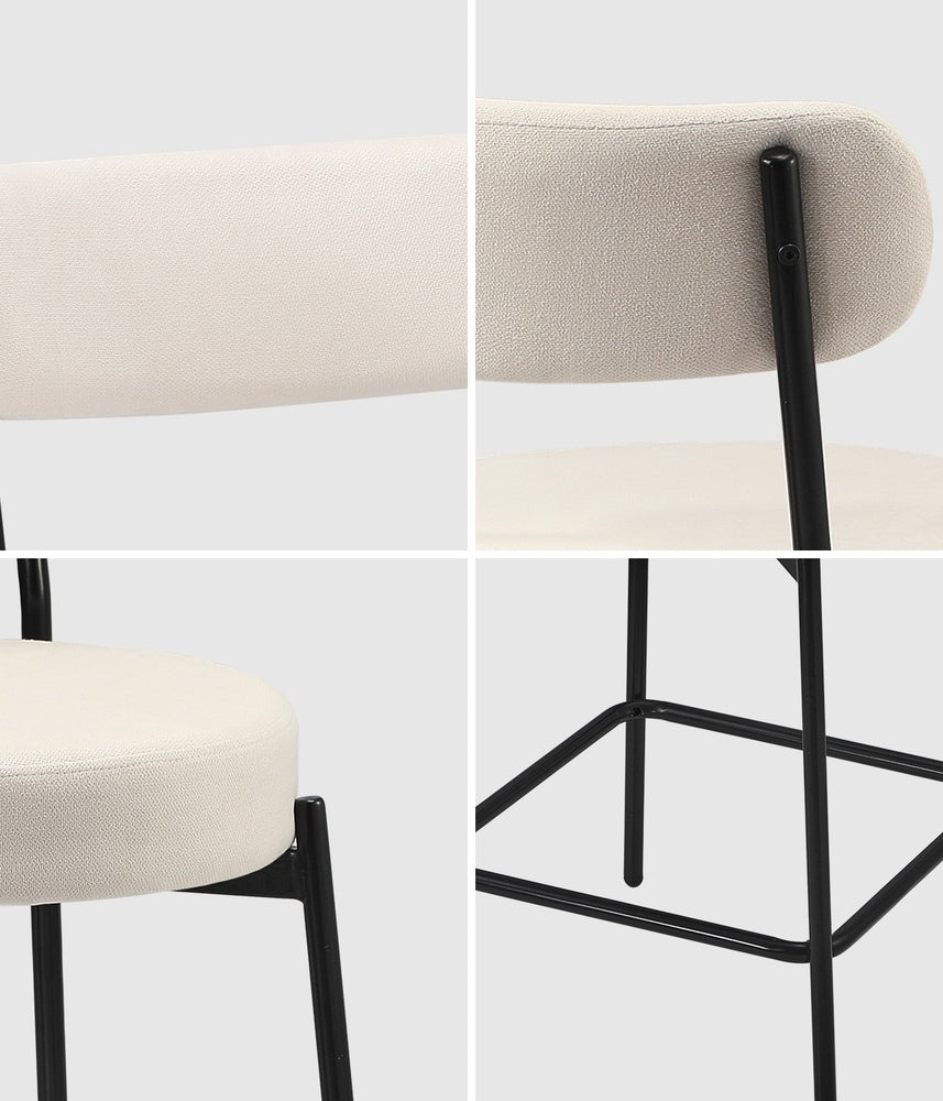 Oikiture 2x Bar Stools Polyester Linen Fabric Beige-Bar Stool-PEROZ Accessories