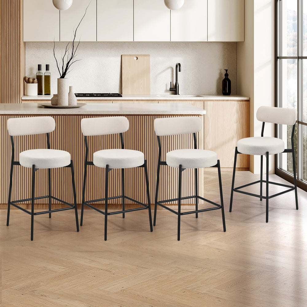 Oikiture 4x Bar Stools Polyester Linen Fabric Beige-Bar Stool-PEROZ Accessories