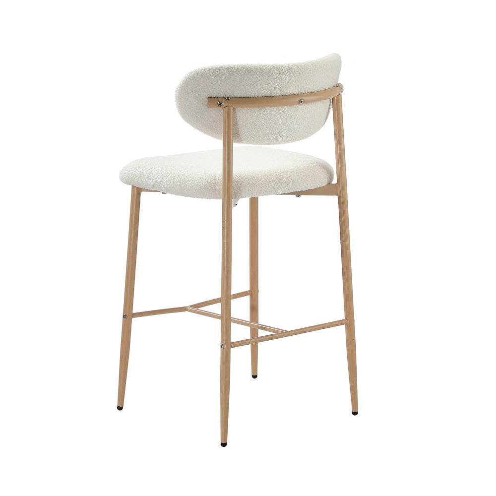 Oikiture 2x Bar Stools Boucle Fabric Natural White-Bar Stool-PEROZ Accessories