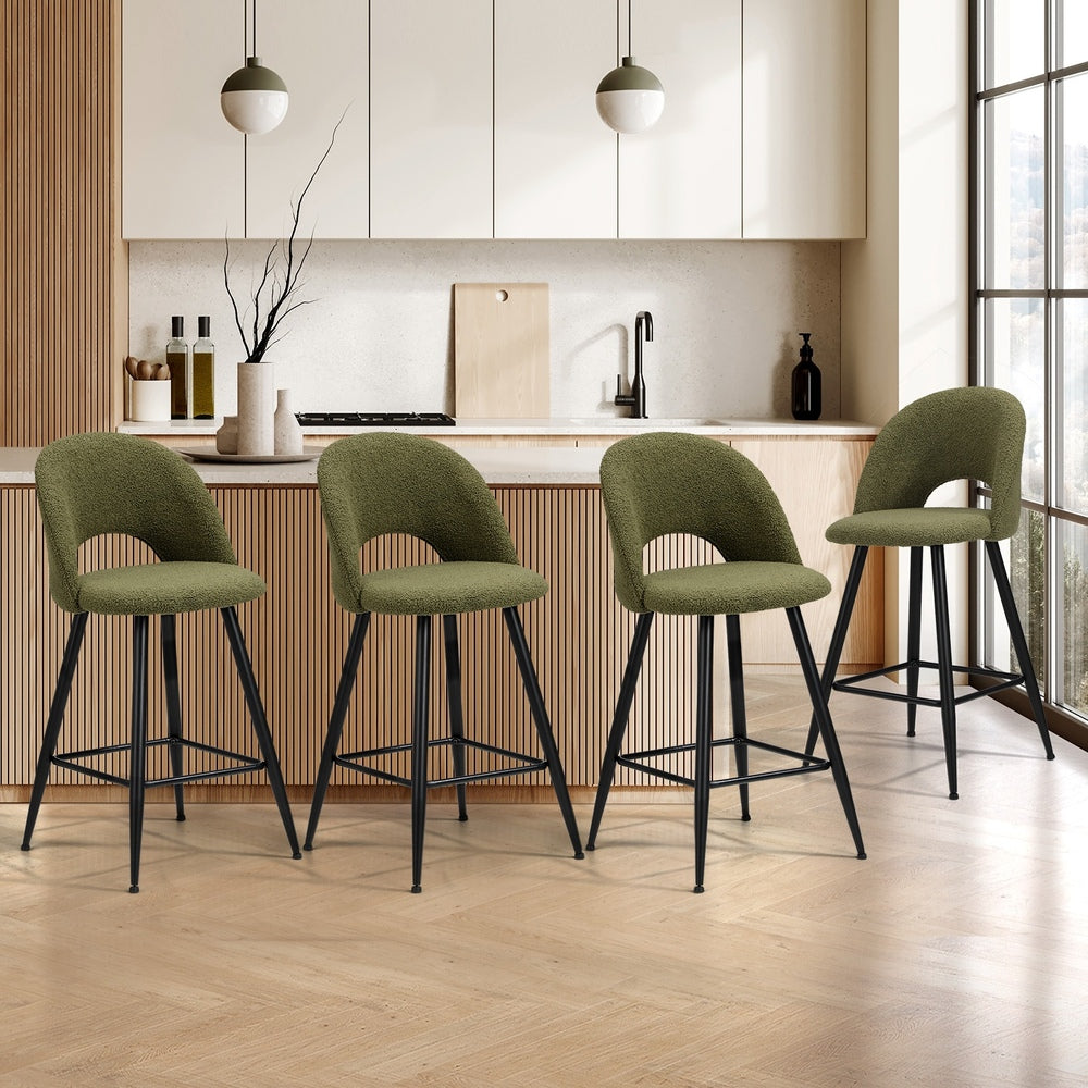 Oikiture 4x Bar Stools Kitchen Counter Stool Boucle Green HORN-Bar Stool-PEROZ Accessories