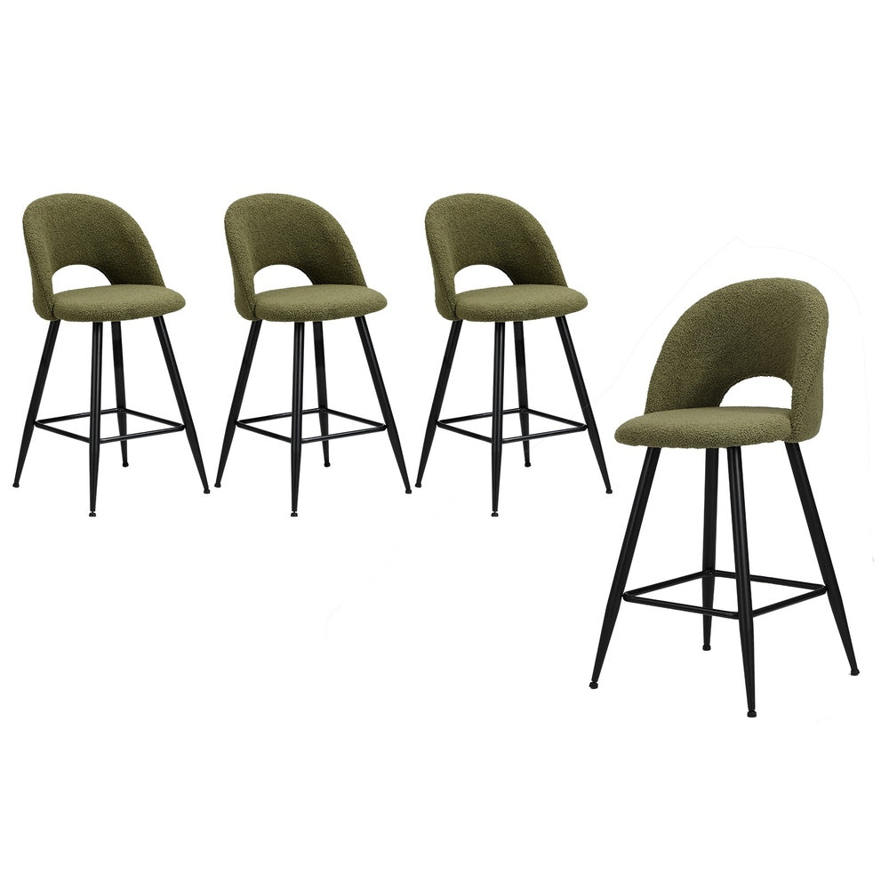 Oikiture 4x Bar Stools Kitchen Counter Stool Boucle Green HORN-Bar Stool-PEROZ Accessories