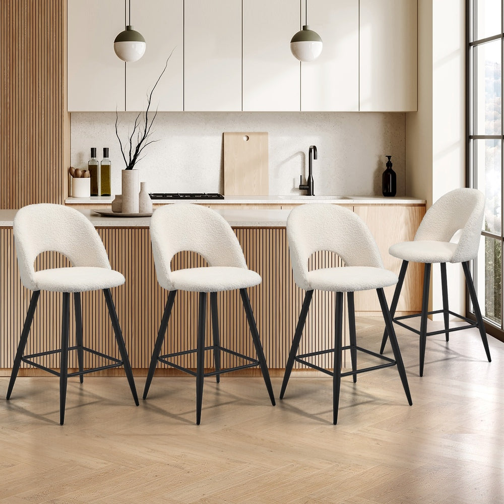 Oikiture 4x Bar Stools Kitchen Counter Stool Boucle White HORN-Bar Stool-PEROZ Accessories