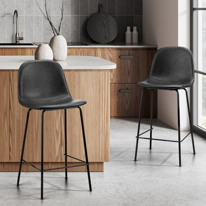 Oikiture 2x Bar Stools Kitchen Dining Chair PU Leather Black-Bar Stool-PEROZ Accessories
