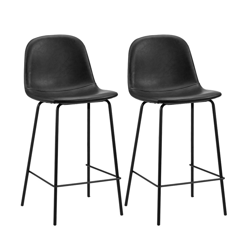 Oikiture 2x Bar Stools Kitchen Dining Chair PU Leather Black-Bar Stool-PEROZ Accessories