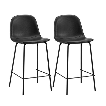 Oikiture 2x Bar Stools Kitchen Dining Chair PU Leather Black-Bar Stool-PEROZ Accessories