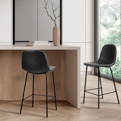 Oikiture 2x Bar Stools Kitchen Dining Chair PU Leather Black-Bar Stool-PEROZ Accessories