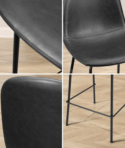 Oikiture 2x Bar Stools Kitchen Dining Chair PU Leather Black-Bar Stool-PEROZ Accessories