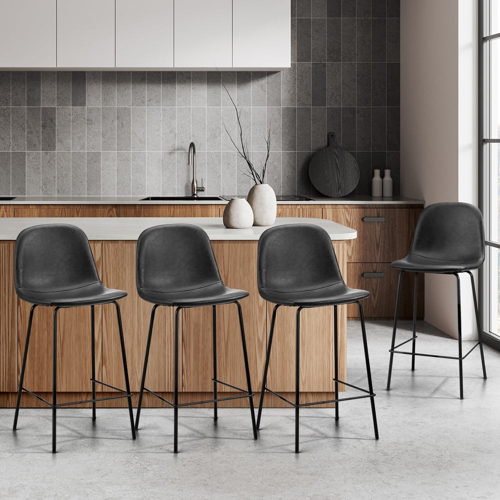 Oikiture 4x Bar Stools Kitchen Dining Chair PU Leather Black-Bar Stool-PEROZ Accessories
