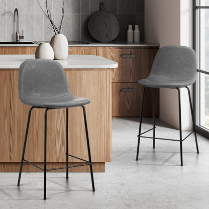 Oikiture 2x Bar Stools Kitchen Dining Chair PU Leather Grey-Bar Stool-PEROZ Accessories