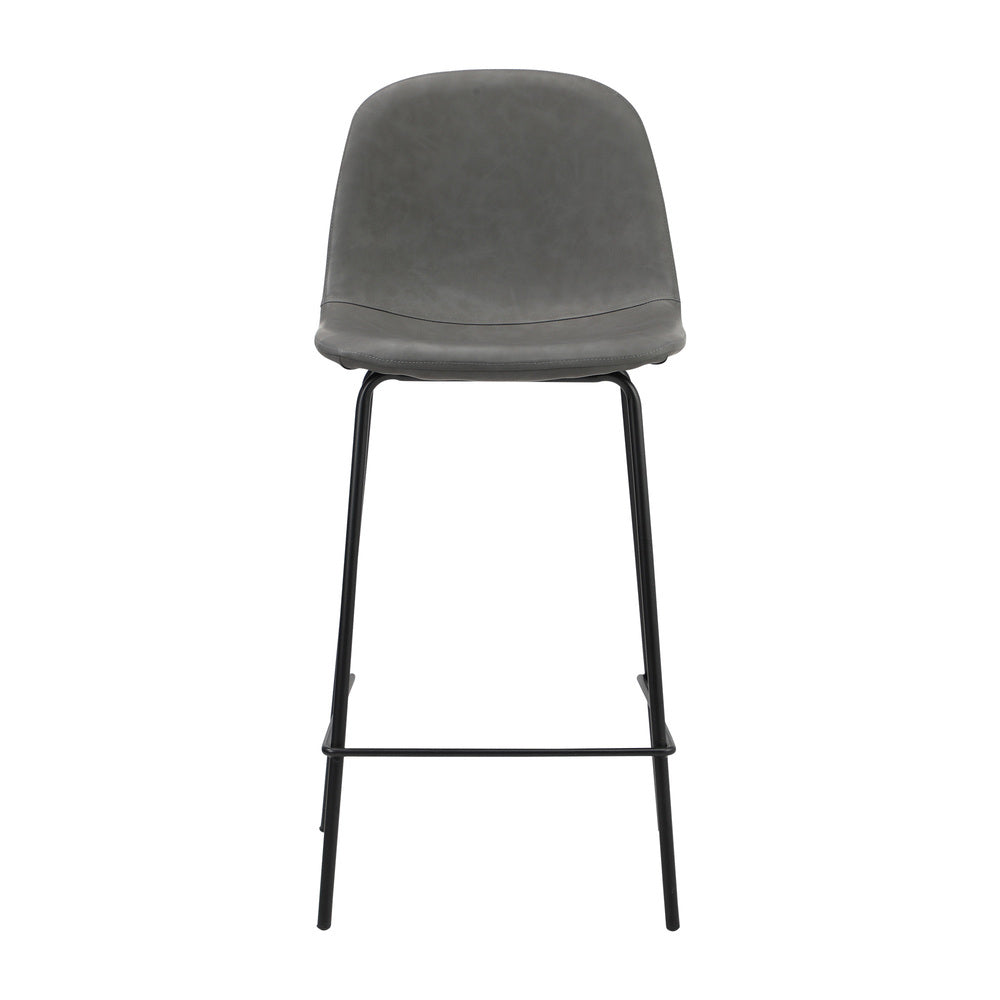 Oikiture 2x Bar Stools Kitchen Dining Chair PU Leather Grey