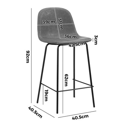 Oikiture 2x Bar Stools Kitchen Dining Chair PU Leather Grey-Bar Stool-PEROZ Accessories