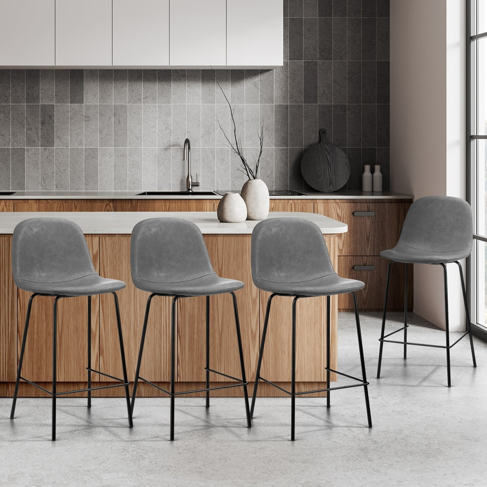 Oikiture 4x Bar Stools Kitchen Dining Chair PU Leather Grey-Bar Stool-PEROZ Accessories