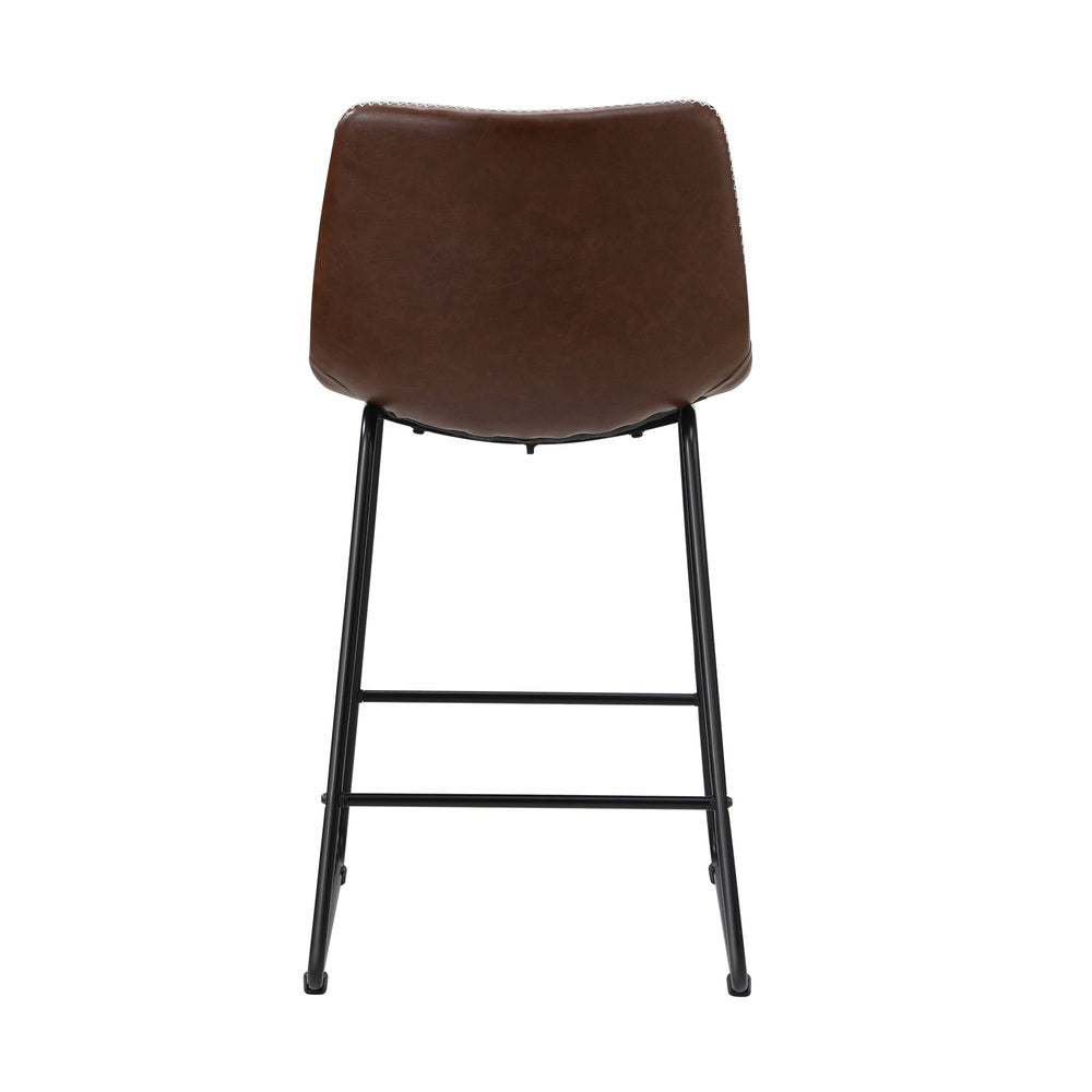 Oikiture 2x Bar Stools Leather Padded Stool Brown-Bar Stool-PEROZ Accessories