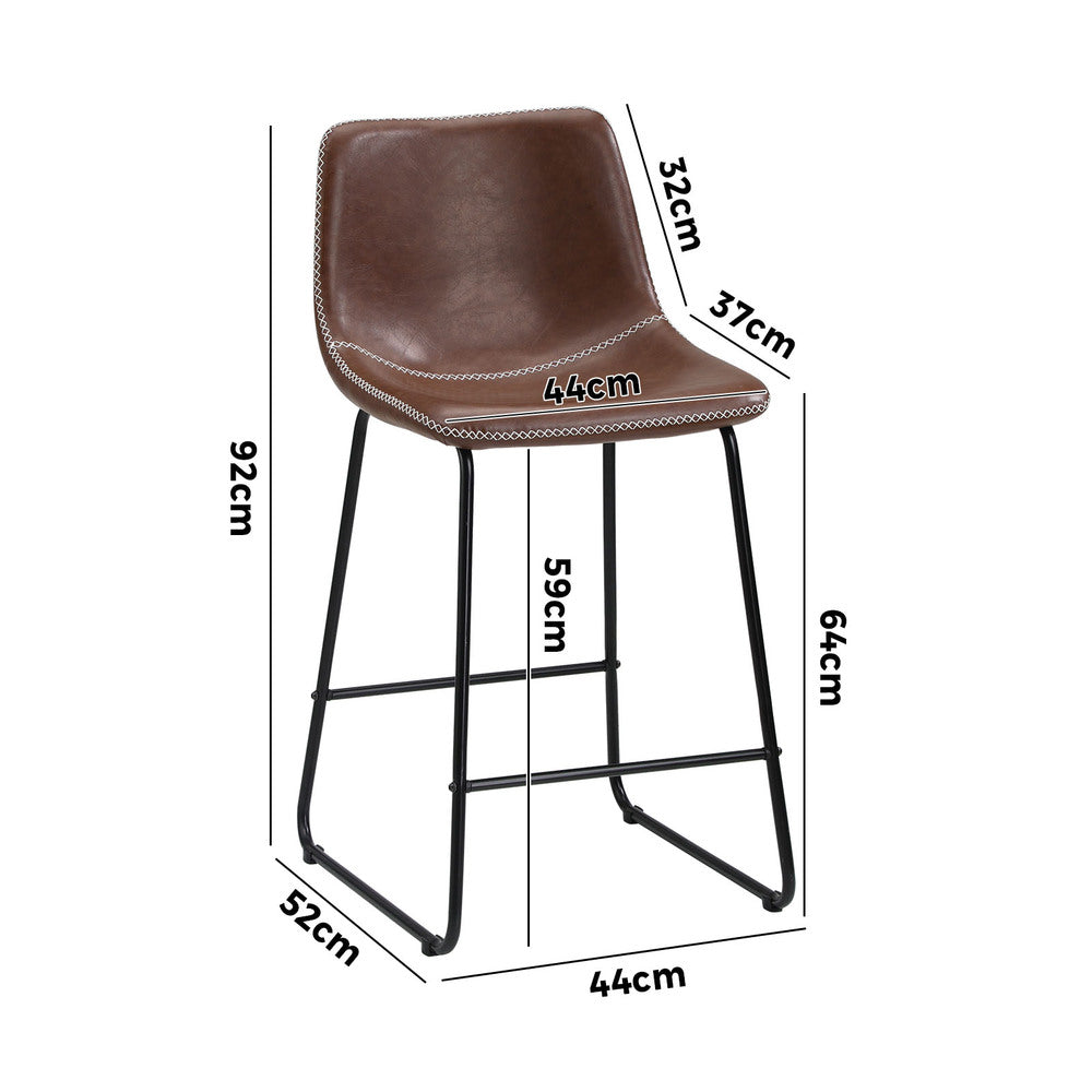 Oikiture 2x Bar Stools Leather Padded Stool Brown-Bar Stool-PEROZ Accessories