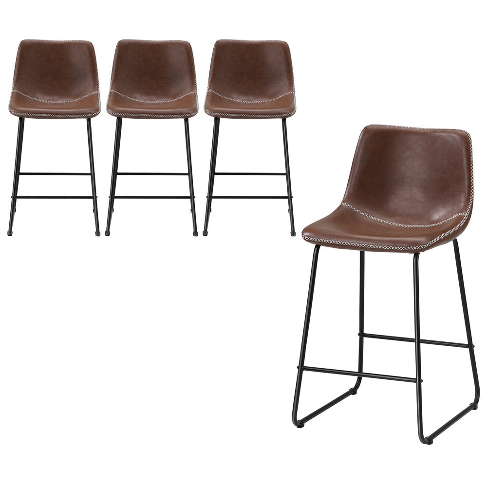 Oikiture 4X Bar Stools Leather Padded Stool Brown-Bar Stool-PEROZ Accessories