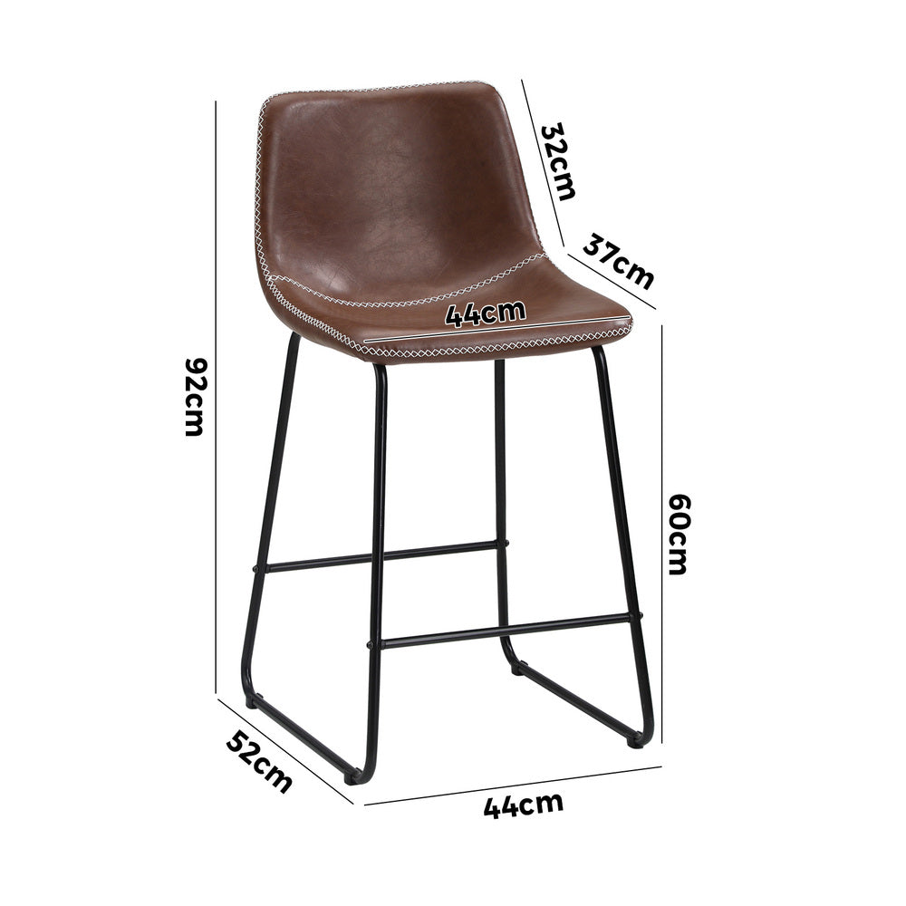 Oikiture 4X Bar Stools Leather Padded Stool Brown-Bar Stool-PEROZ Accessories