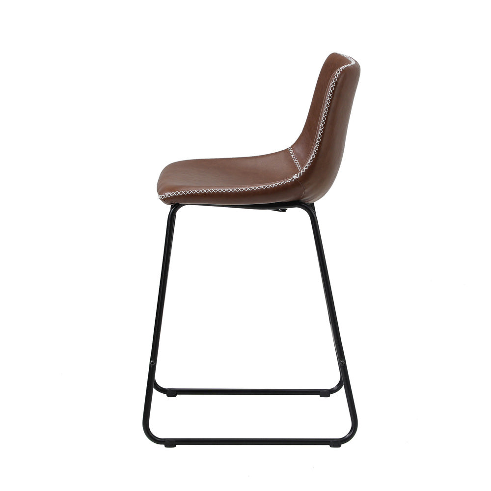 Oikiture 4X Bar Stools Leather Padded Stool Brown-Bar Stool-PEROZ Accessories
