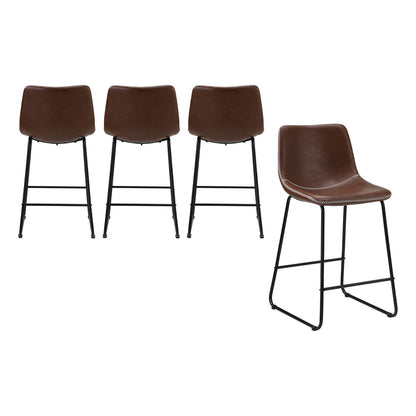 Oikiture 4X Bar Stools Leather Padded Stool Brown-Bar Stool-PEROZ Accessories