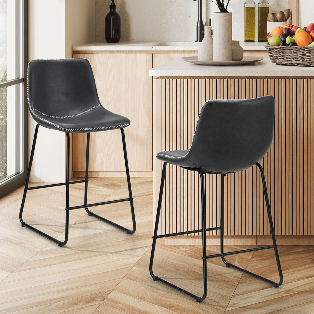 Oikiture 2x Bar Stools Steel Stool Modern Grey-Bar Stool-PEROZ Accessories
