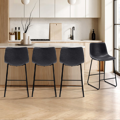 Oikiture 4x Bar Stools Kitchen Stool Metal Leather Grey-Bar Stool-PEROZ Accessories
