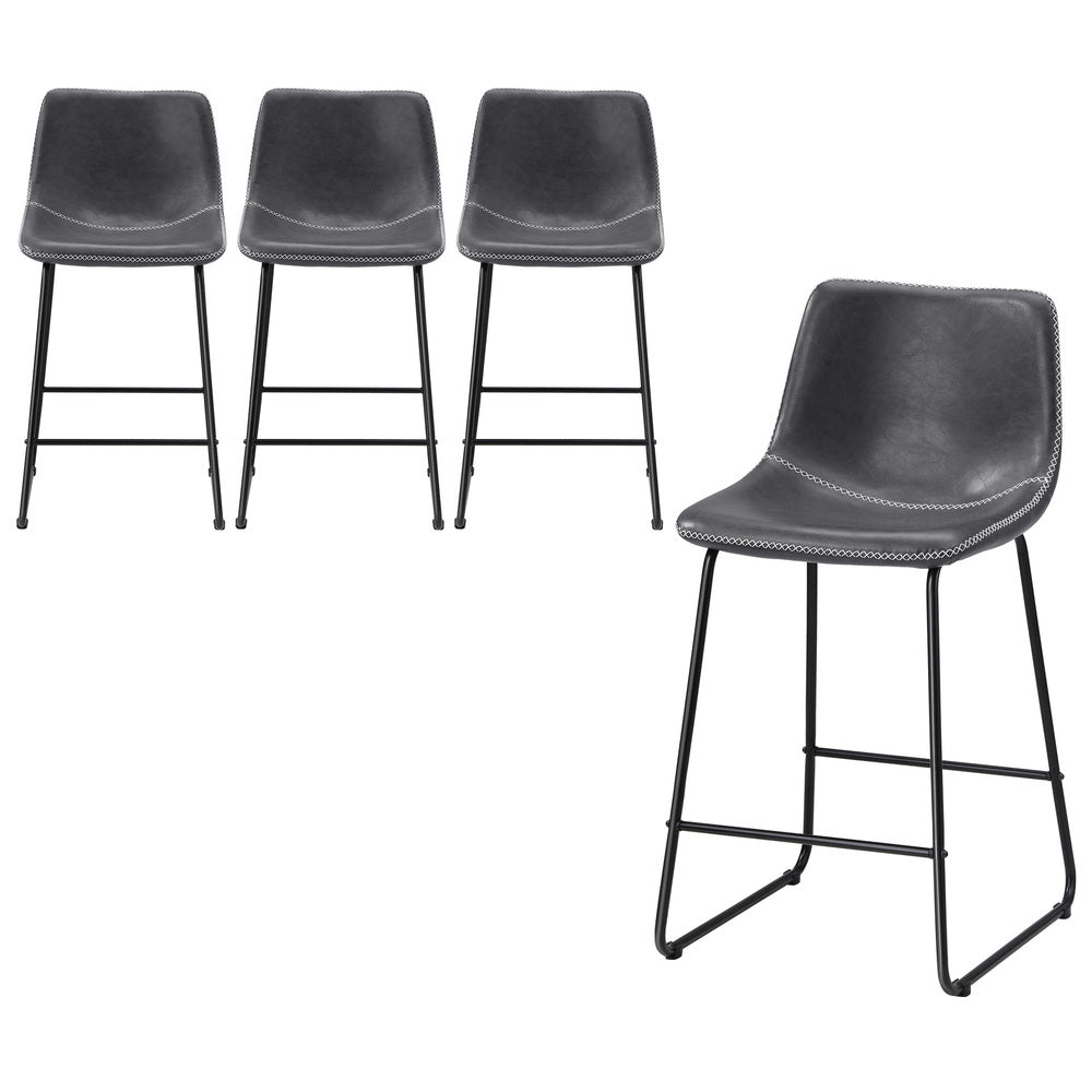 Oikiture 4x Bar Stools Kitchen Stool Metal Leather Grey-Bar Stool-PEROZ Accessories