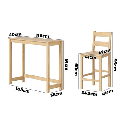Oikiture 3PCS Bar Table Set Cafe Tables and 2 Stools Natural-Bar Sets-PEROZ Accessories