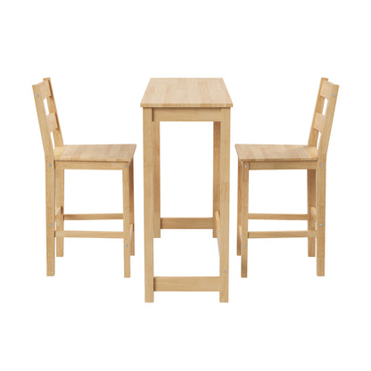Oikiture 3PCS Bar Table Set Cafe Tables and 2 Stools Natural-Bar Sets-PEROZ Accessories